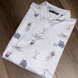 TRAVIS MATHEW Island Paradise Polo Men's XXL White Hula Cocktail Print